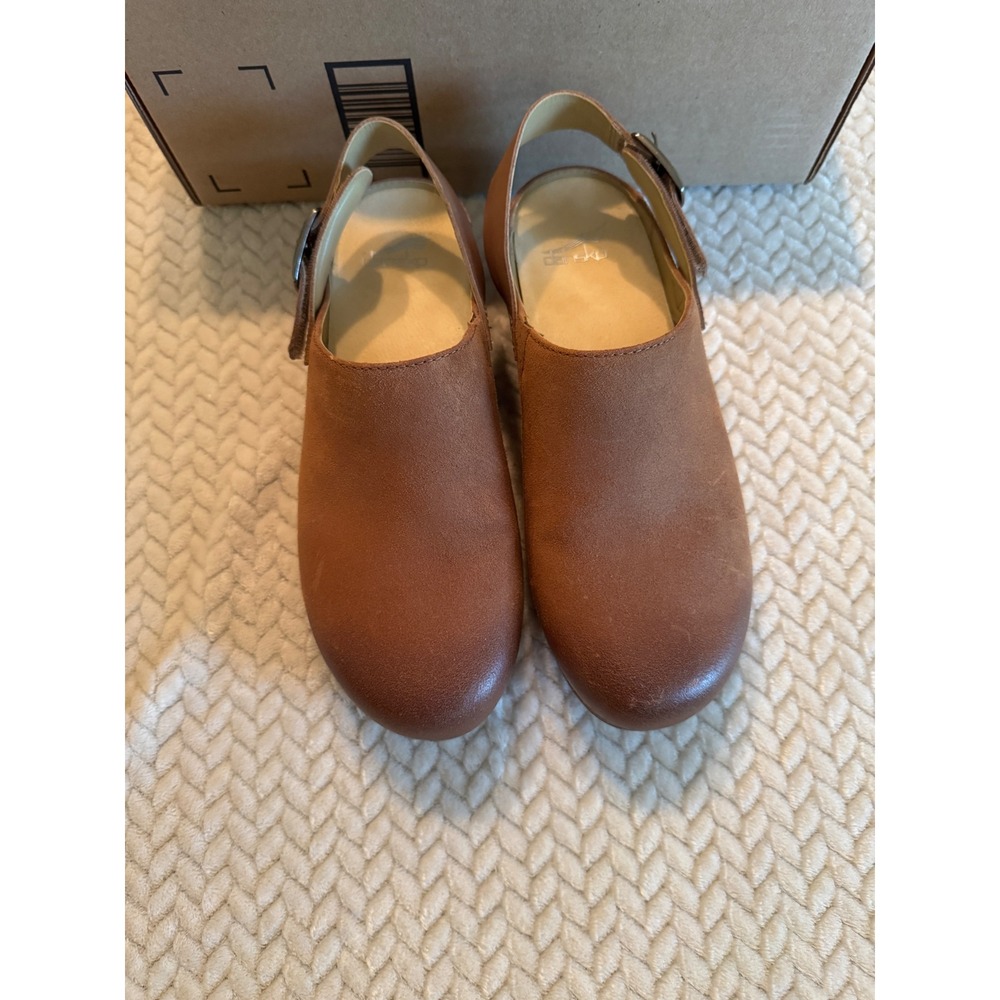 Dansko Merrin Burnished Leather Slingback Clogs Tan Brown Wedge Shoes 38
